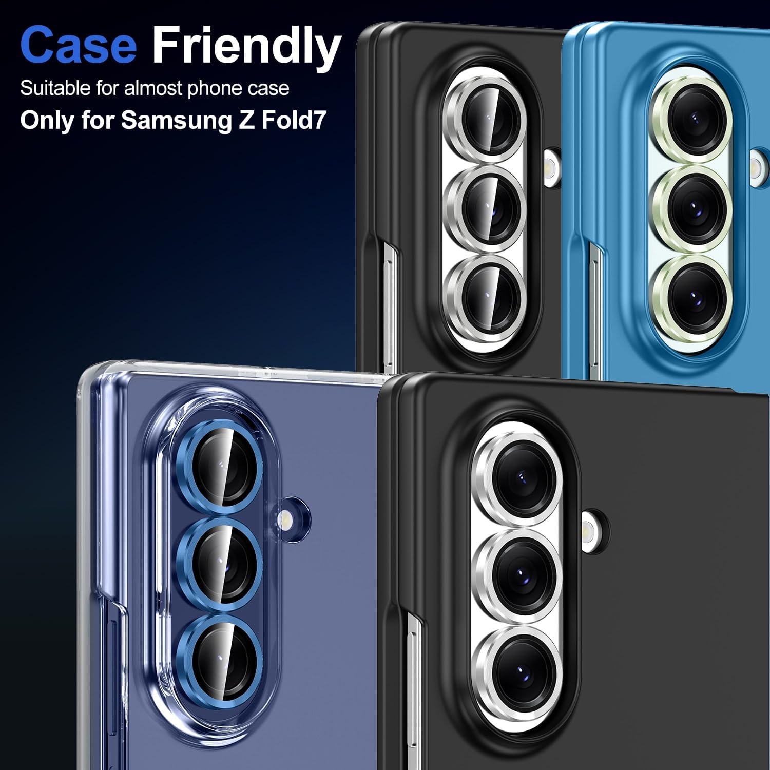 for Samsung Galaxy Z Fold 7 Camera Lens Protector, Individual Metal Ring Tempered Glass Lens Cover, [Strong Adsorption] Scratch Resistant Ultra-Thin HD Clear Lens Cover, 1 Set-Blue Shadow - Image 7