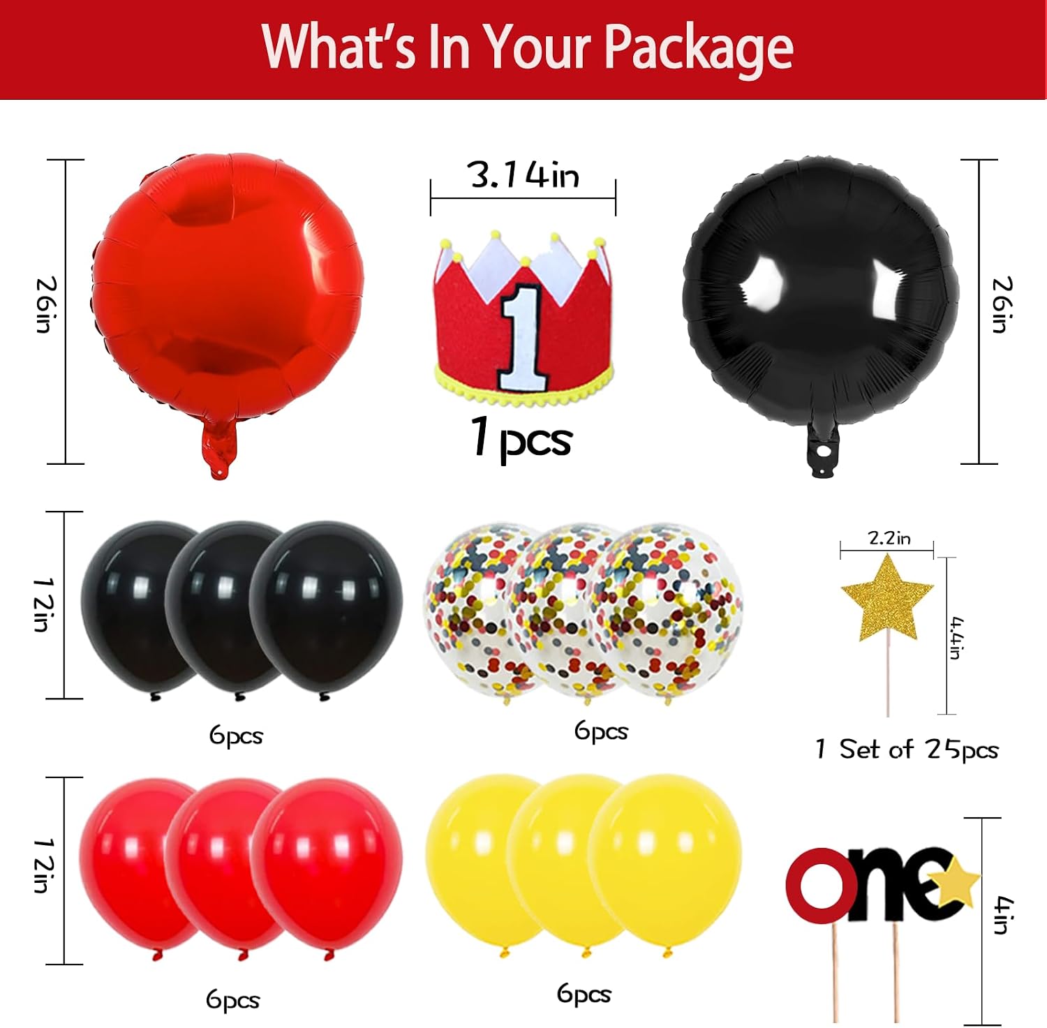 1st Red Black Yellow Birthday Party Supplies Decorations 58Pcs Happy Birthday ONE Banner Tablecloth 1 Foil Balloon Hat Door Sign Cupcake Topper Video Game Party Decorations for Boys Girls Kids Babies image 2
