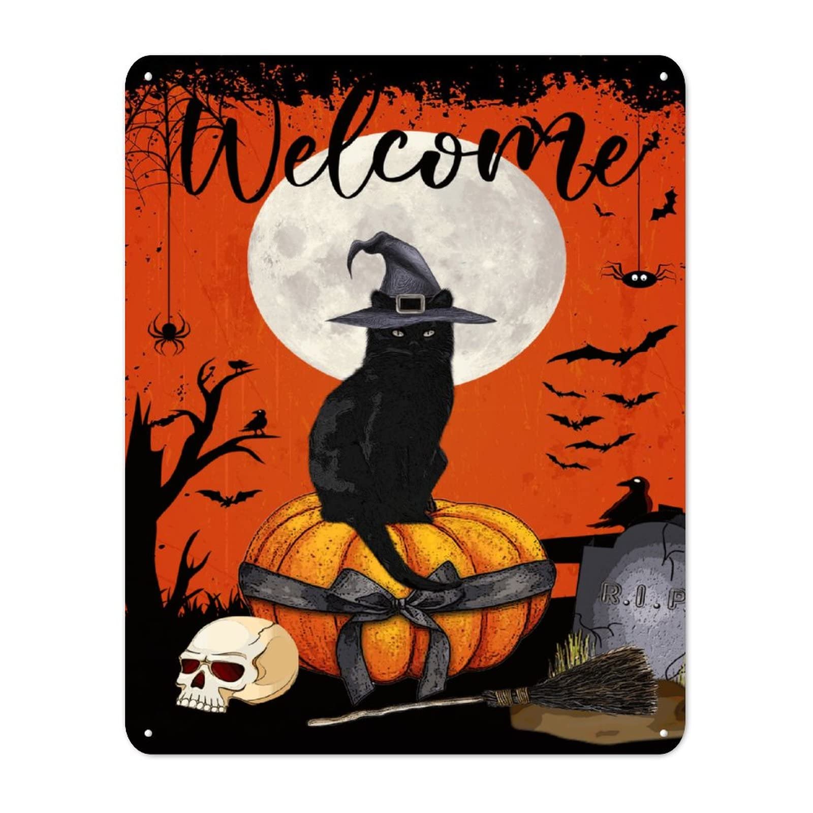 Witch's Brew panneau mural en métal avec citrouille et sorcière d'Halloween