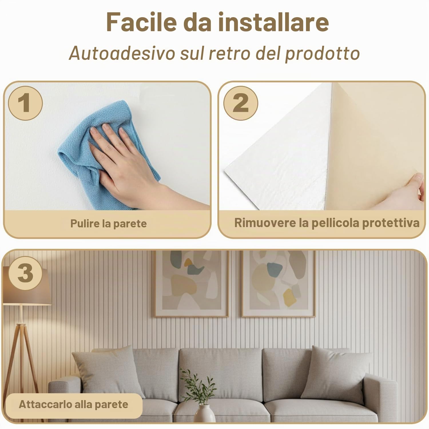 Acidea Confezione da 4 pannelli acustici grandi, 120 x 60 x 1 cm, autoadesivi, pannelli insonorizzanti da parete, in fibra di poliestere, con cancellazione del rumore, per pareti, soffitti, beige