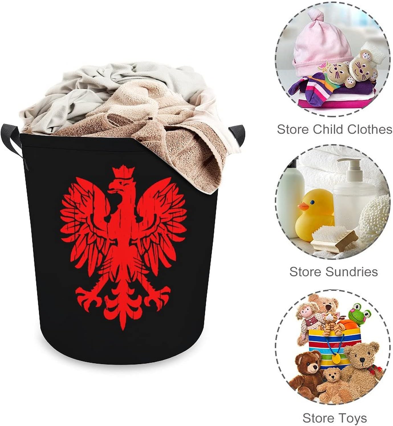 Polish Flag Eagle Collapsible Laundry Basket Storage Organizer Hampers For Clothes Home Bedroom Decor