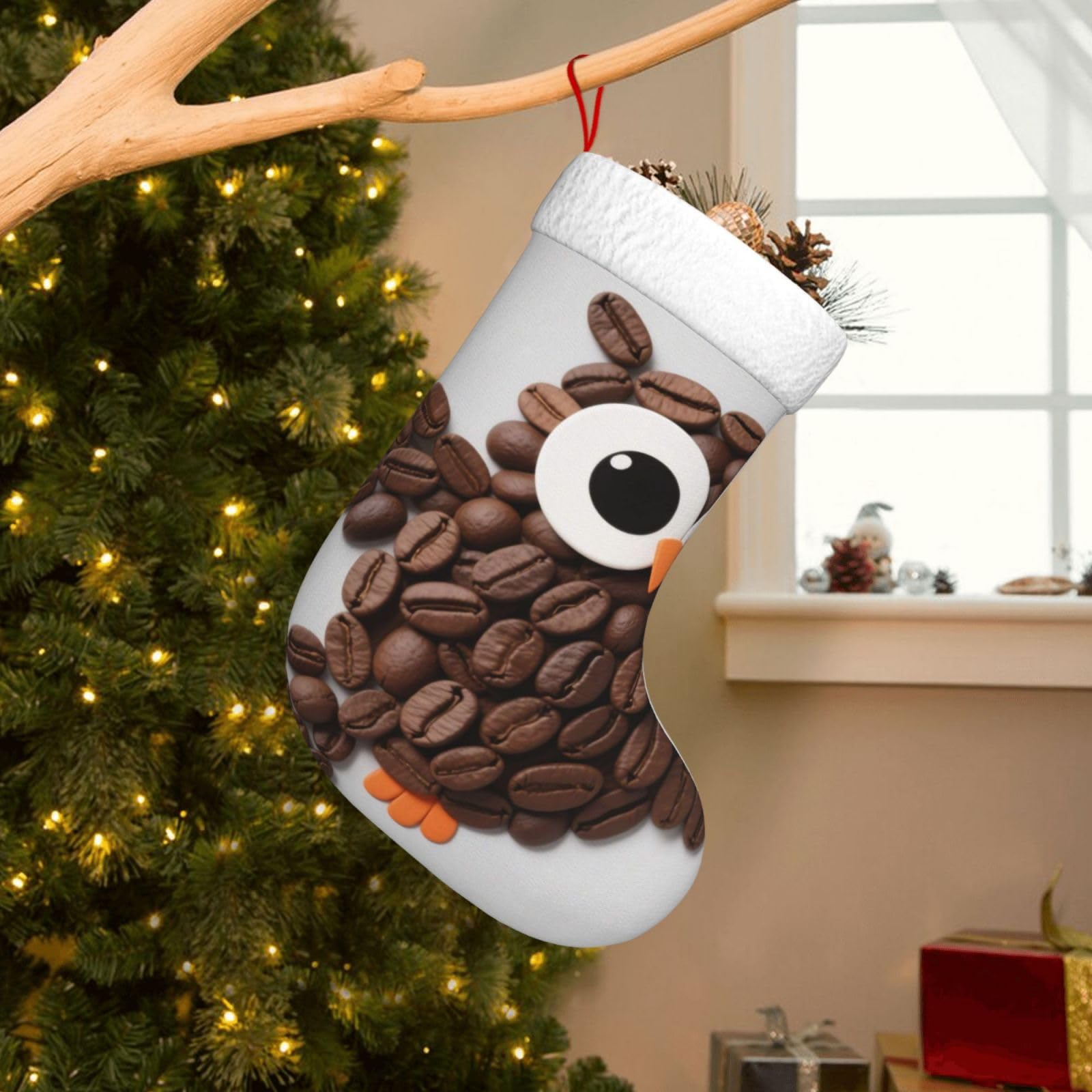 Velvet Christmas Stockings 17.7 Inch, Cute Owls Xmas Stocking with Soft Cuff,Classic Personalized Christmas Tree Decoration for Family Holiday New Year Party Supplies