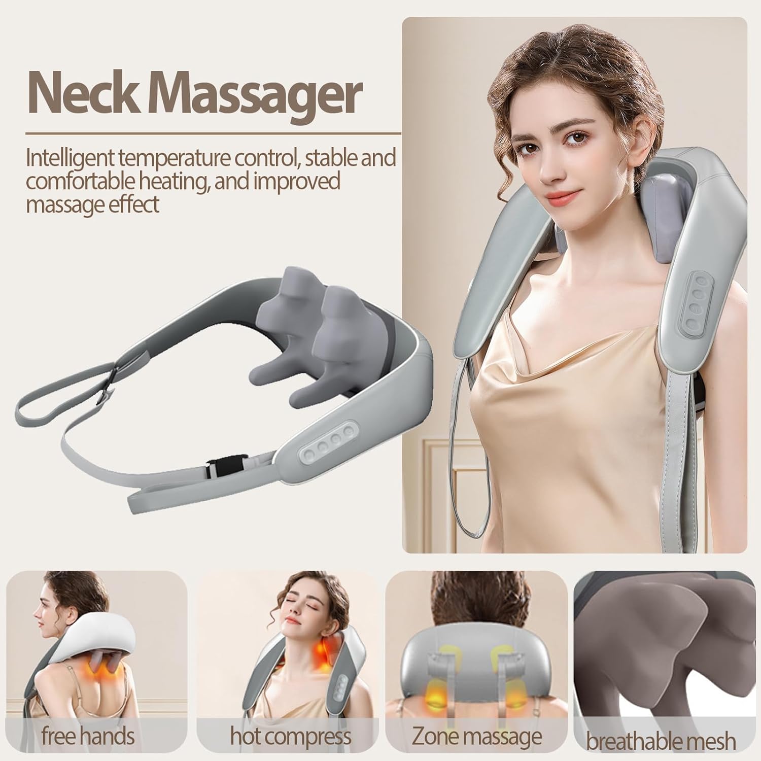 DANLIKT Masseur Cou Épaules 5D Rechargeable avec Chaleur 42 °C, 6 Têtes, Silencieux <45 dB, Massage Complet du Corps - Image secondaire