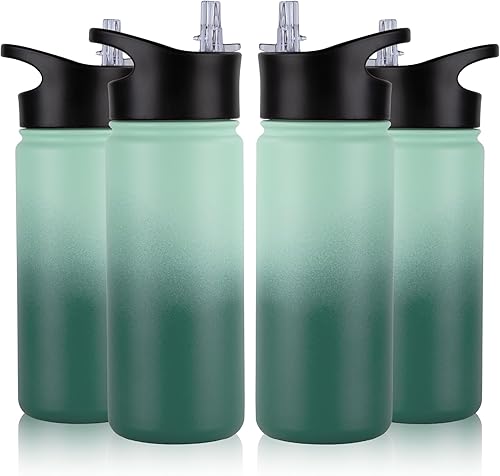Miniatura 20 de Paquete de 8 botellas de agua deportivas de acero inoxidable con aislamiento de 32 oz, botellas de agua con tapa de pajita y tapas de boca ancha,
