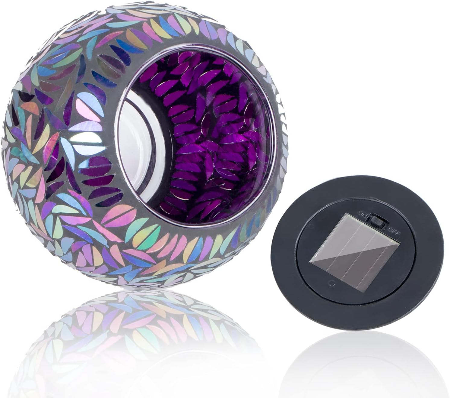 VCUTEKA Mosaic Solar Light - Outdoor Table Lamps Waterproof Solar Glass Ball LED Garden Lights, Solar Table Lantern for Patio, Party, Yard, Indoor Decorations Ideal Gift, Purple - - 