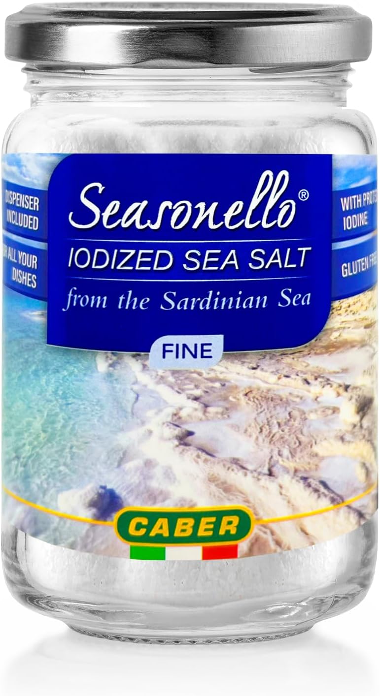 Seasonello Iodized Fine Sea Salt from The Sardanian Sea | Italian Fine Sea Salt For All Your Dishes, 10.58 Oz