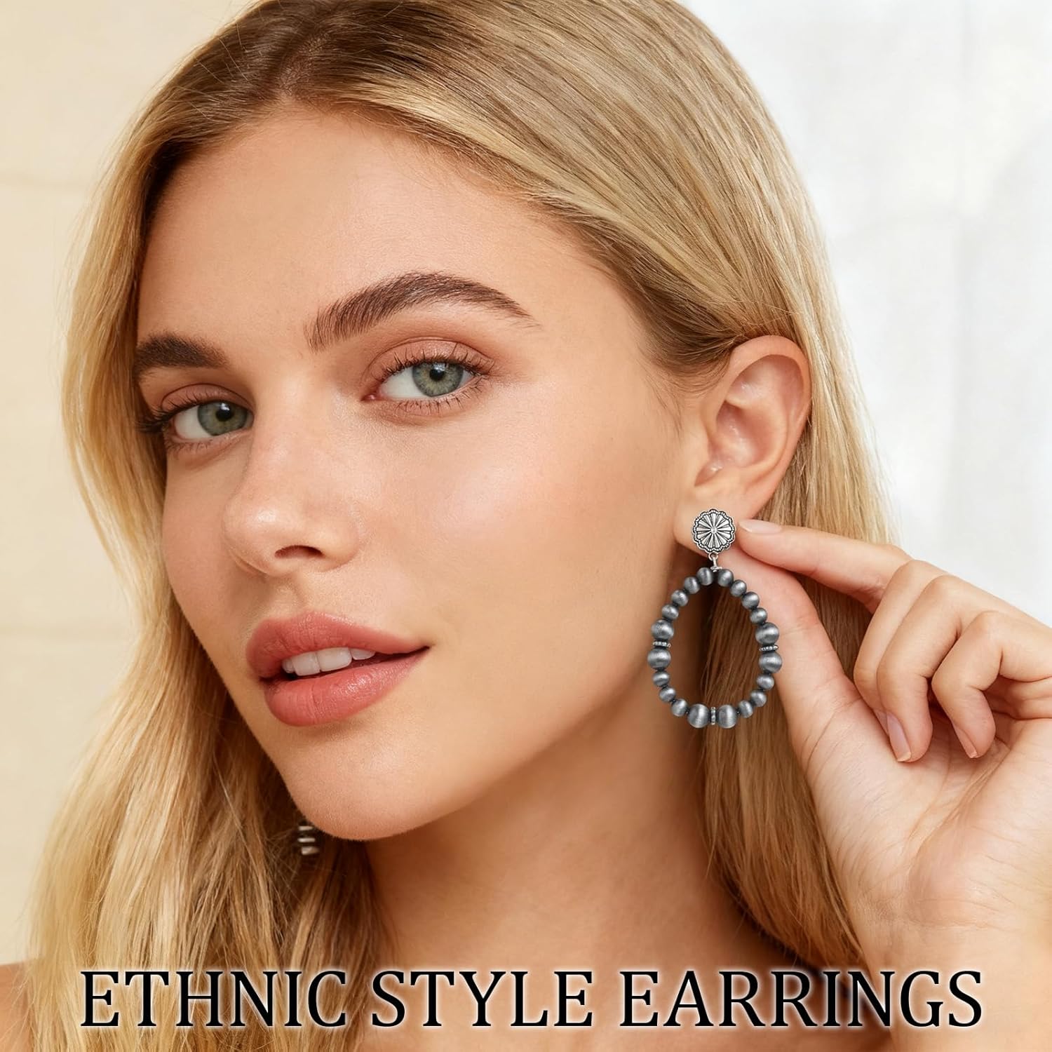 2 Pcs Navajo Earrings, Handmade Boho Navajo Pearls Earrings for Women - Image 5