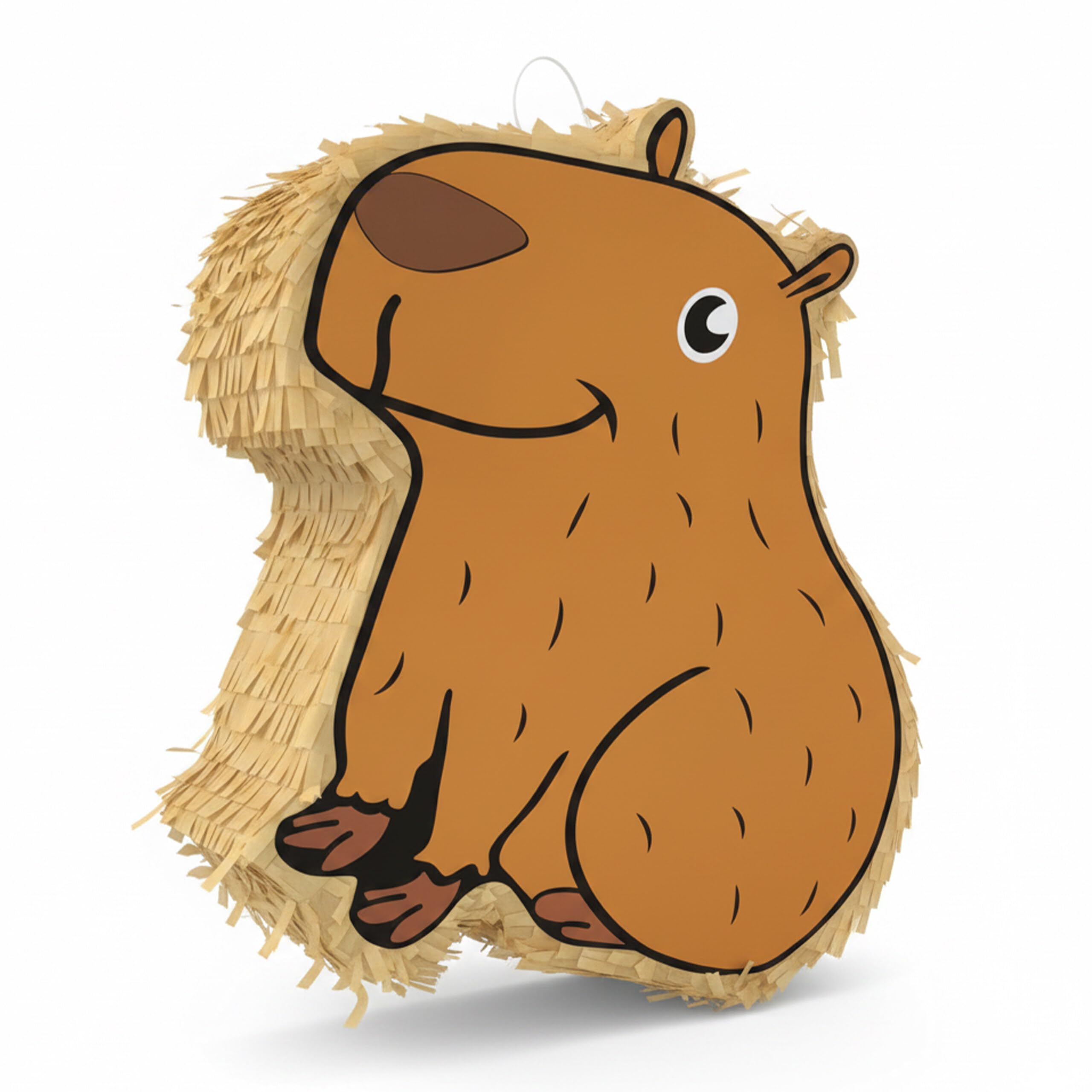Relaxdays Piñata Capybara, Set 3 pcs, 35 x 38 x 6,5 cm, à Suspendre, bâton et Masque, Non garnie, Marron