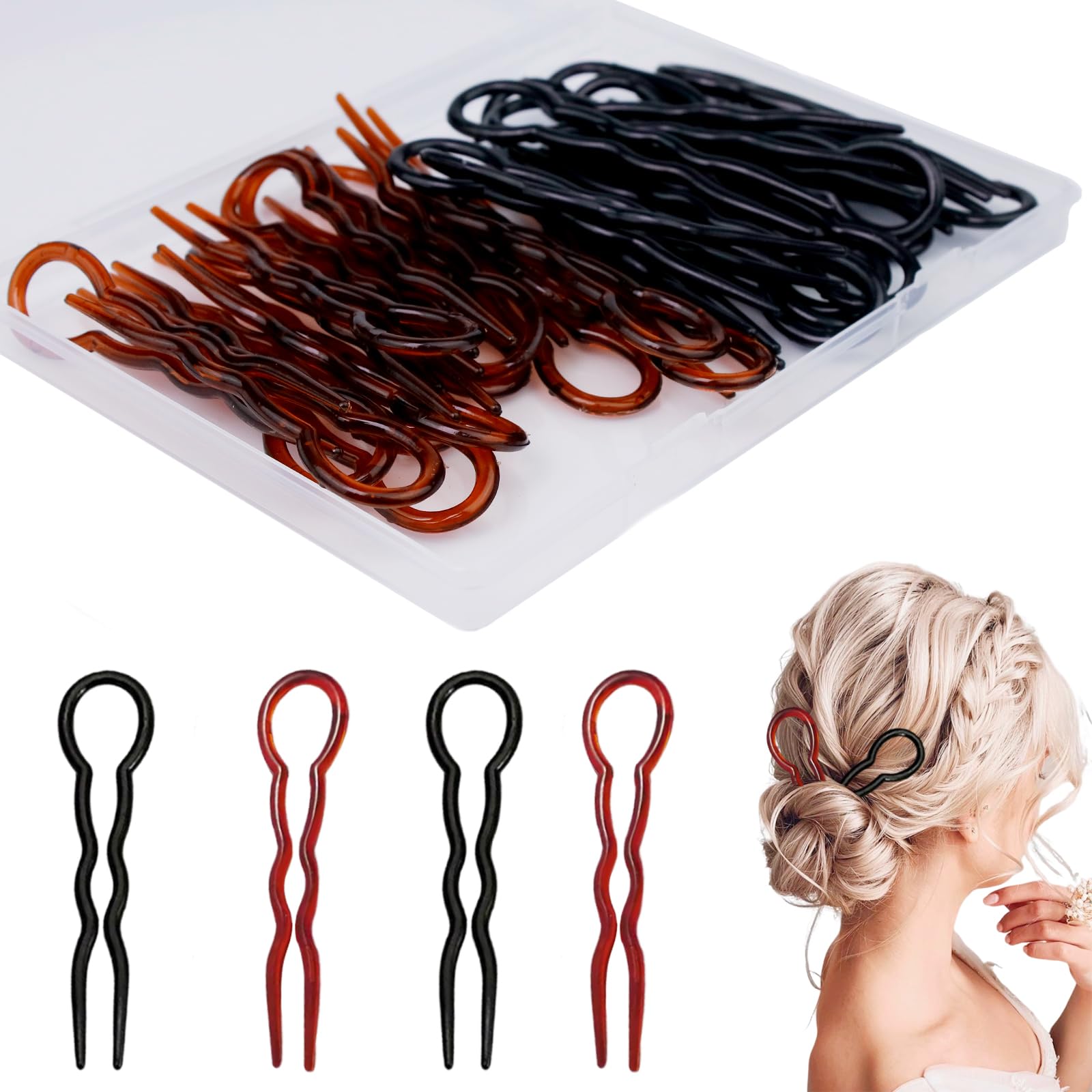 36 Pcs Hair Pins for Women U Shaped Bobby Pins Spiral Plastic Hair Twist Tool Hairstyle Accessories, Black an Brown brown black