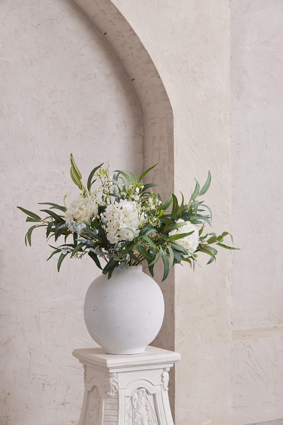 PARTY JOY Künstlich Blumen, Hortensien, Weiden-Eukalyptusblätter, Seidenblumen, Kunstblumen für Frühling, Hochzeit, Tischdekoration, 13 Stück