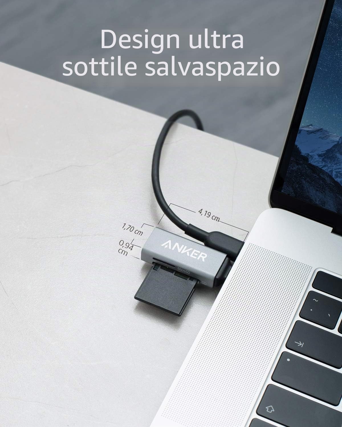 Anker Lettore di Schede di Memoria USB C 2 in 1, per Schede SDXC, SDHC, SD, MMC, RS-MMC, Micro SDXC, Micro SD, Micro SDHC e UHS-I(Grigio)
