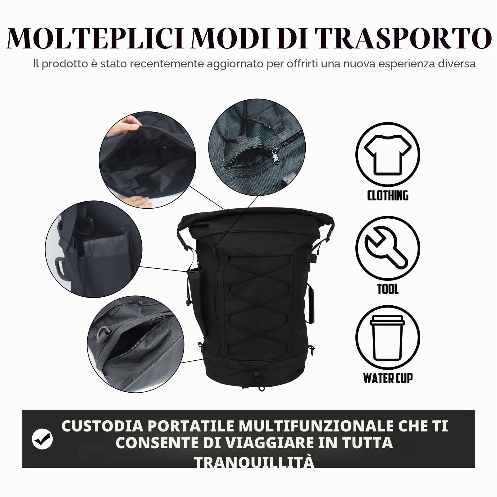Borsa da viaggio con schienale da moto Sissy Bar Borsa da viaggio di grande capacità Borsa da viaggio espandibile 50L-80L Borsa posteriore con copertura antipioggia e tracolla Misura