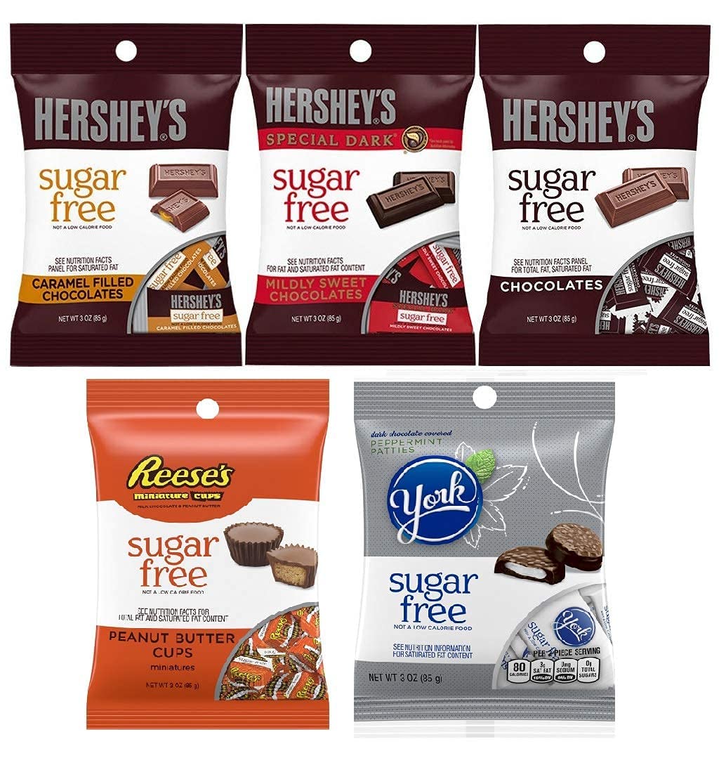 Sugar Free Hershey Ultimate Variety 5 Pack - Caramel Filled, Special Dark, Chocolates, Peanut Butter Cups, Peppermint Patties, 3 ounces