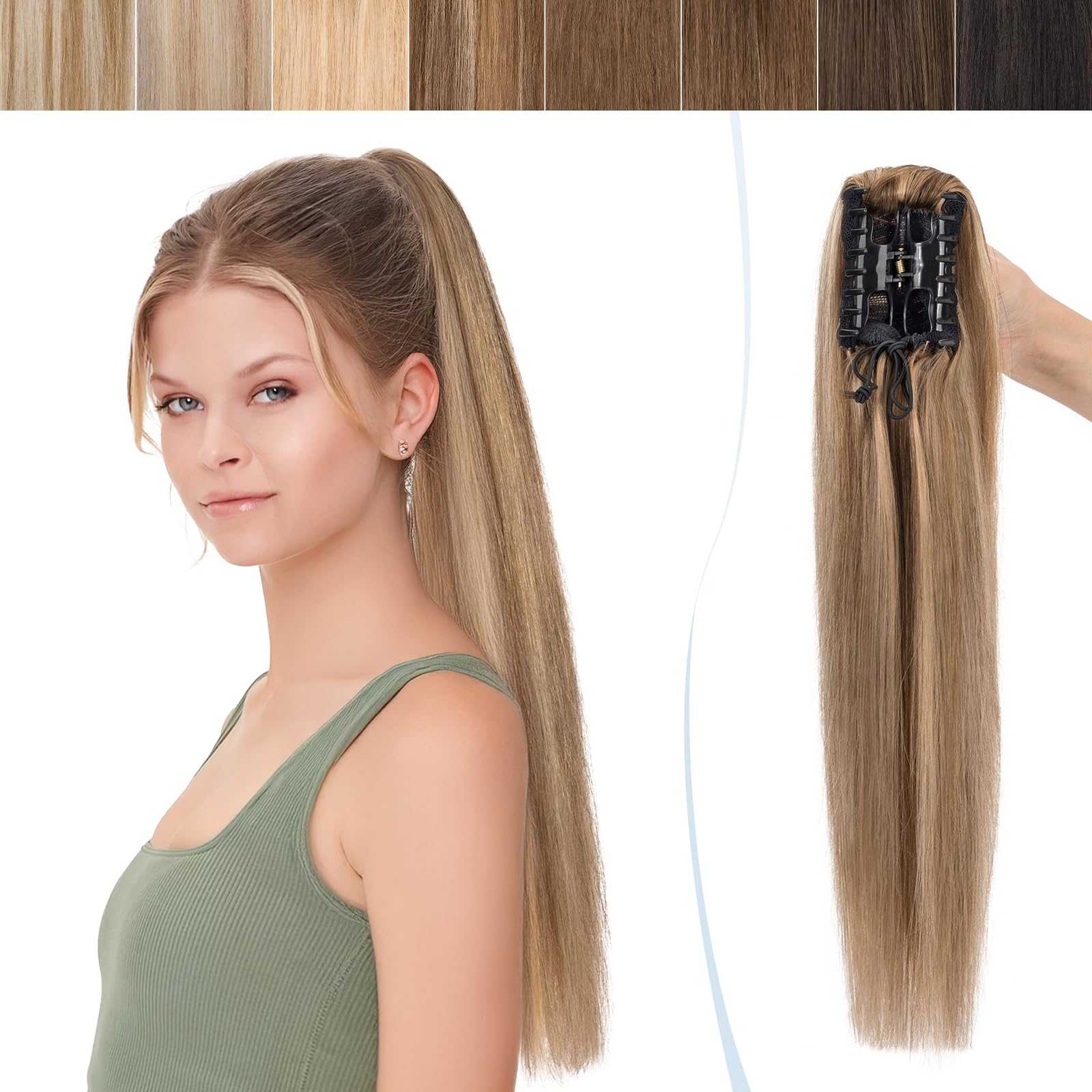 Hairpiece Natural blond kucyk - kucyk przedłużanie prawdziwy blond włosy - uzupełnienie niż koń ludzkie włosy - 50 cm 4P27#czekoladowy brąz i ciemny blond