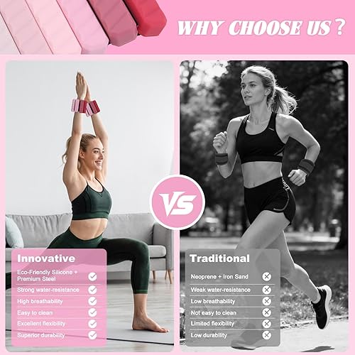 Vista 4 de Juego de 2 bandas de resistencia para tobillo para mujer, pesas ajustables para muñeca, brazo y pierna, juego de 2 (1 libra cada una), bandas