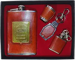 Kit Cantil de Bolso Inox Porta Bebida Whisky Vodca 9Oz 266ml Com Copo Chaveiro e Mini Cantil