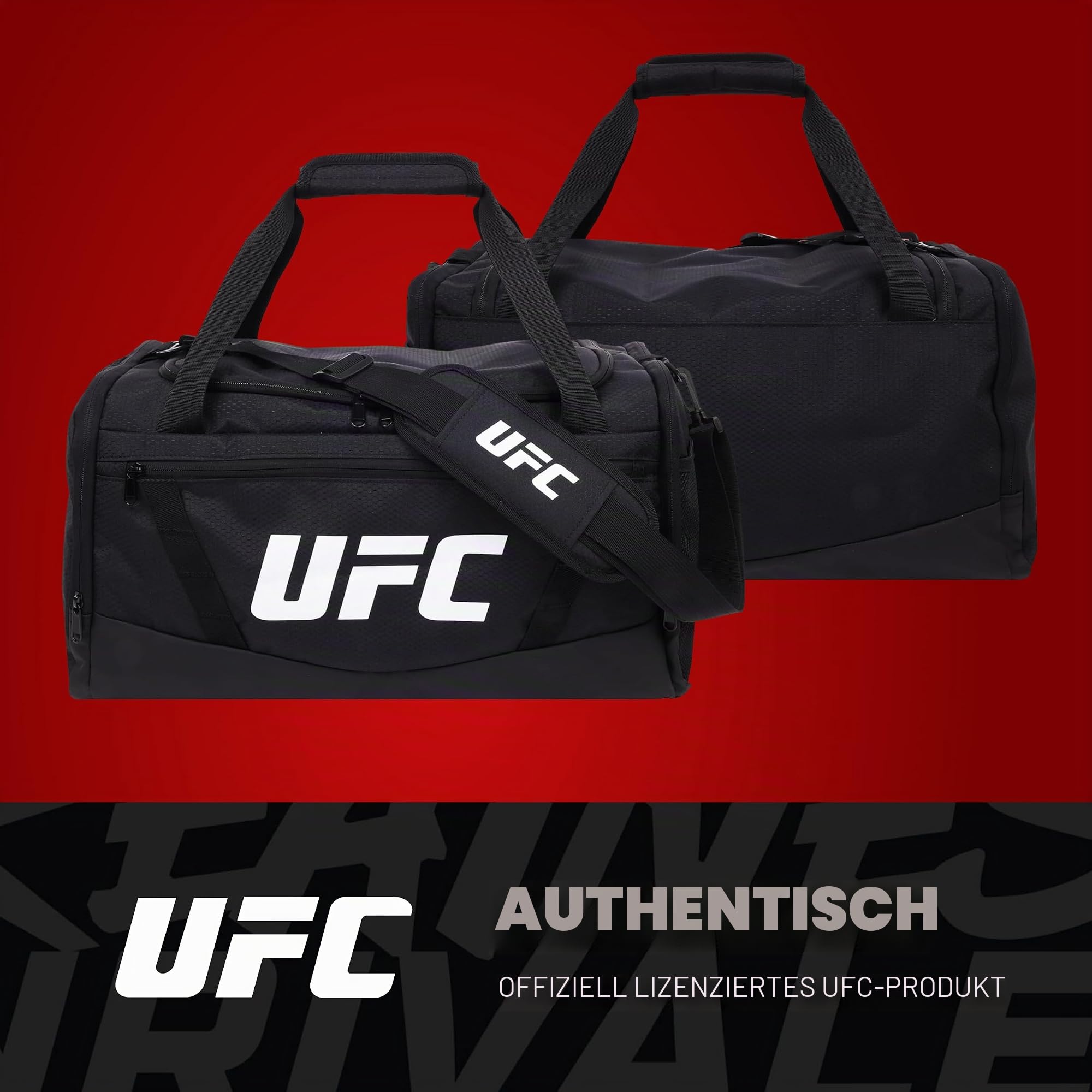 UFC Turnbeutel, 45,7 cm, Handgepäck, mittlere Reisetasche, Reisetasche für Damen und Herren, Schuhfach, MMA-Trainingsgeräte und Sportzubehör, Schwarz