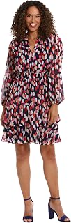 London Times Women's Elastic Waist Blouson Waist Bishop Sleeve Feminine Flattering Versatile Dress