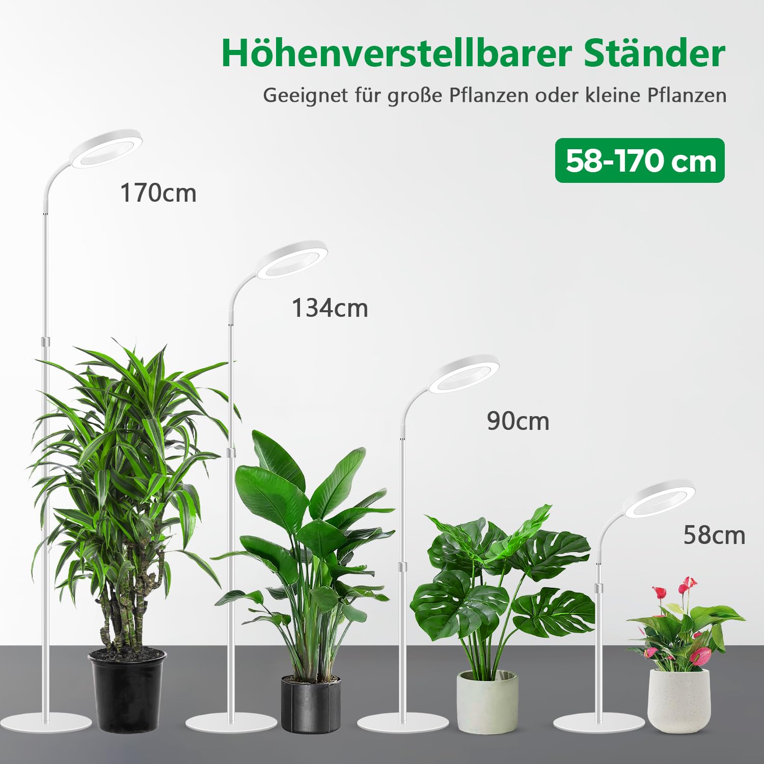 Aumtrly Pflanzenlampe LED Vollspektrum, 170cm Höhenverstellbar Grow Lampe Stehend, Weiß LED Pflanzenlicht mit 6/12/16H Timer, 5 Helligkeitsstufen, 3 Farbmodi Wachstumslampe für Hohe Pflanzen