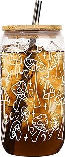 Mushroom Decor Cups,Cute Mushroom Coffee Glasses with Bamboo Lids and Straws,Everyday Dose Mushroom coffee Boba Cup,Perfect Birthday Gifts for Women Mom Best friend wife Who Love Mushrooms