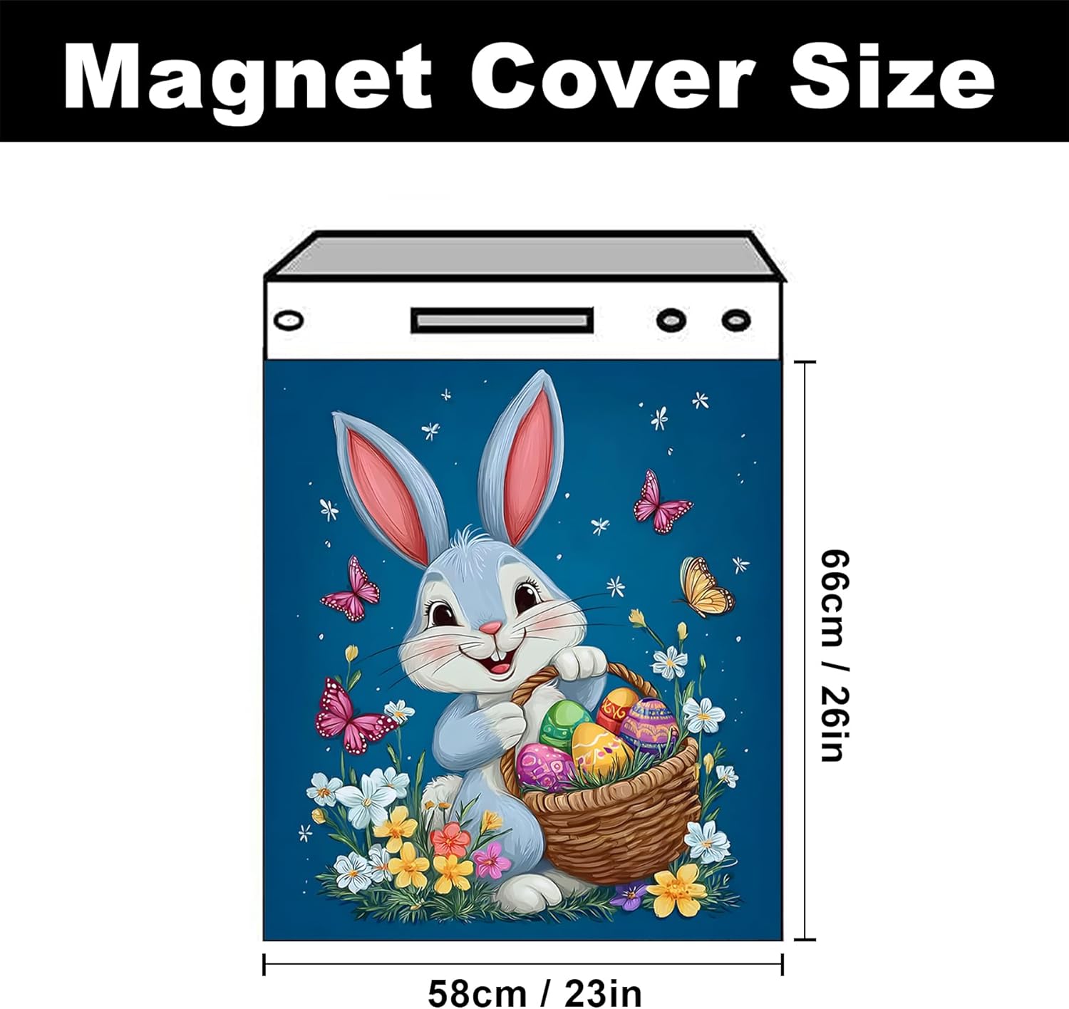 BVBOX Dishwasher Magnet Cover 23"x26" Reusable Magnetic Refrigerator Covers Dishwasher Magnets Decorative Cover Fridge Door Skin Panel Stickers (Rabbit Flower Basket, 23" W x 26" H)