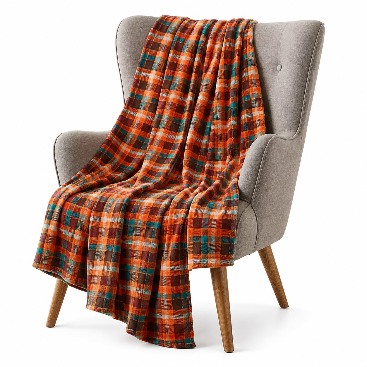 Winter Plaid Fleece Throw Blanket: Soft Plush Flannel Accent for Bed or Couch Orange, Teal Burgundy 50 x 70 inches — image 1
