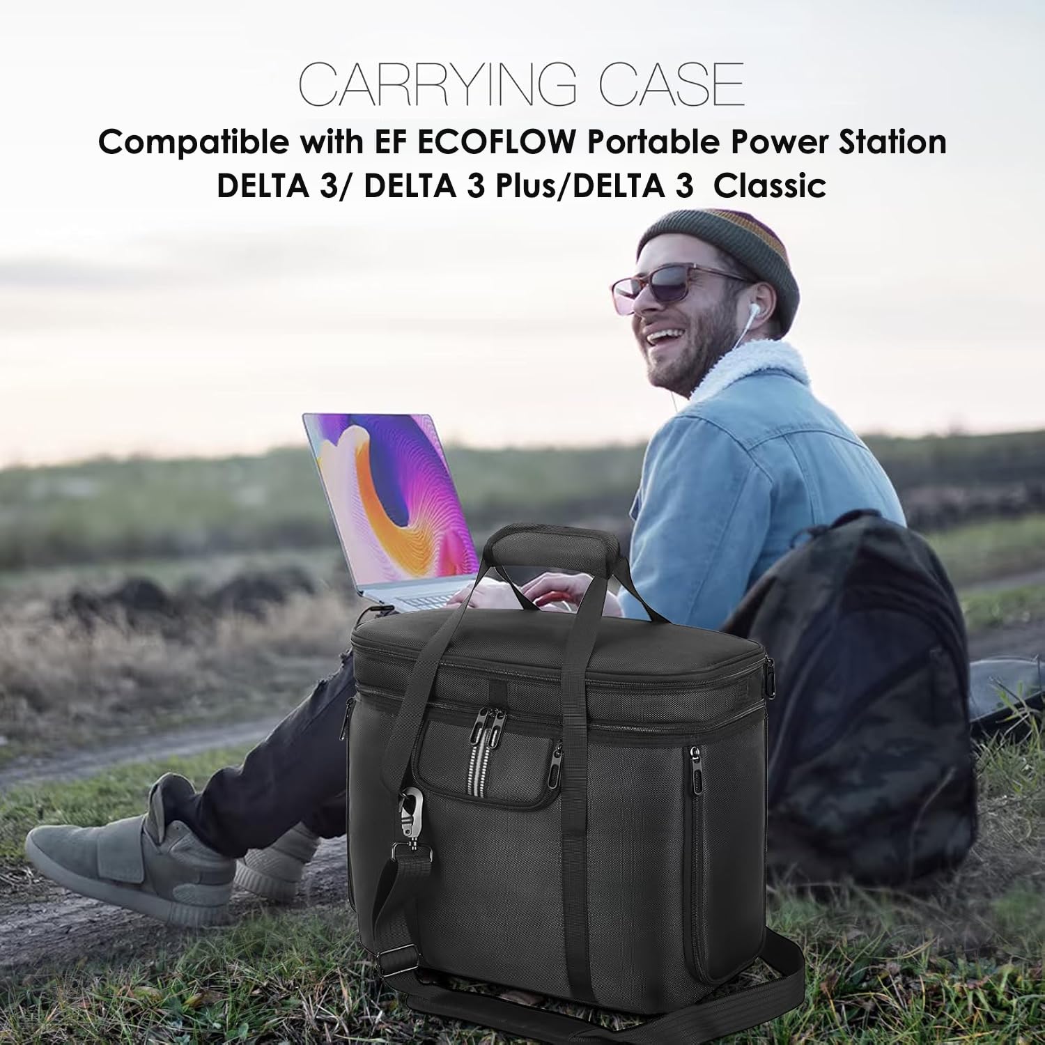 Tragbare Tragetasche kompatibel mit ECOFLOW Delta 3 Plus/Delta 3/Classic, schützende Aufbewahrungstasche für Kraftwerk und Zubehör, mit Wärmeableitungsfenstern