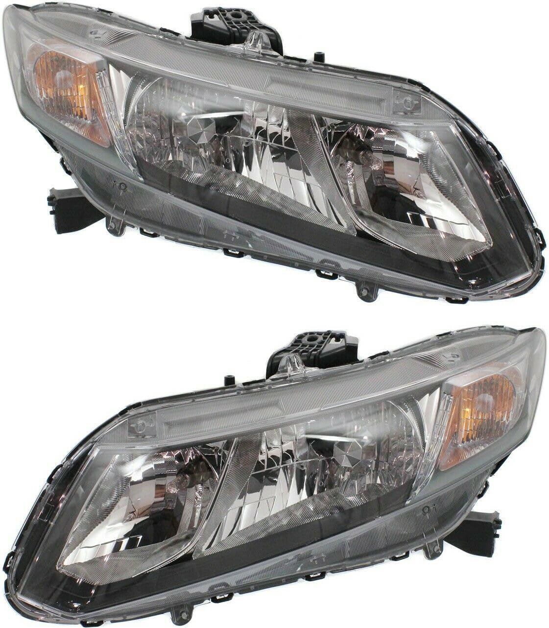 Headlights Headlamps Left LH & Right Pair Set for Honda for Civic DX/EX-L/HF/LX/Gas/Si 13-15 4 Door with Bulb(S)-Assembly Clear Lens Headlight-Part Name 12702668 33150TR0A51