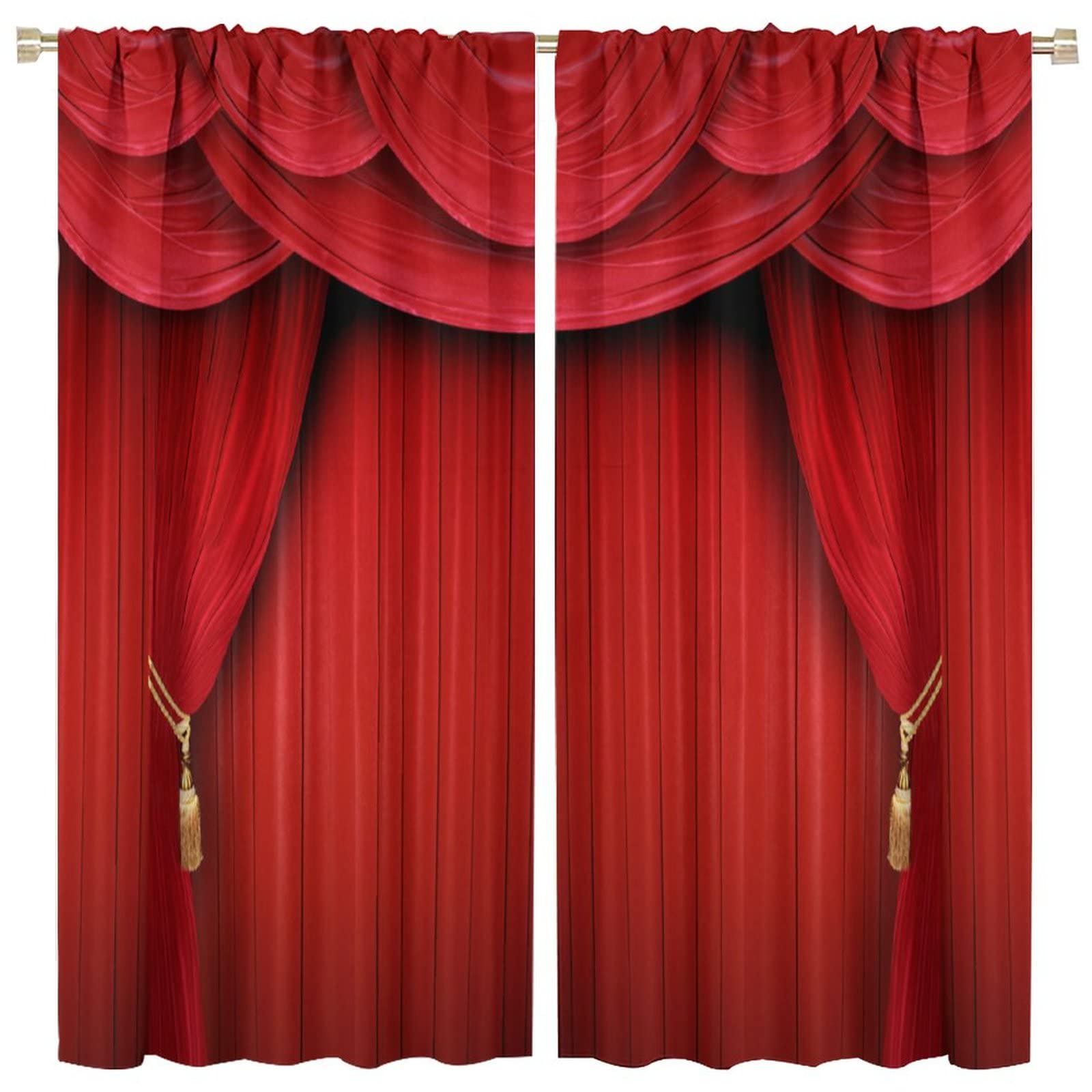 BenYaSong Movie Theater Curtains Retro Red Party Home Movie Theatre for Teen Thermal Insulated Darkening Room Window Curtain Drapes 2 Panels 63x63in