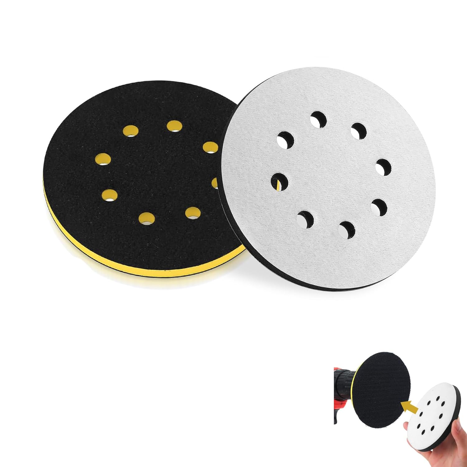 2PCS 5 Inch 8 Holes Soft & High Foam Interface Pad, Orbital Sander Foam Pad 5 inch, Hook and Loop 5 Inch Sponge Cushion Buffer Backing Pad for Orbital Sander