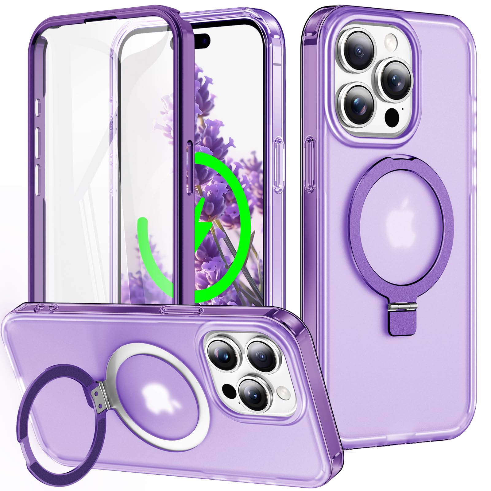 Turquiase for iPhone 15 Pro Max Full Body Shockproof Case with Magnetic Invisible Stand [Compatible with MagSafe] Built-in Screen Protector Military