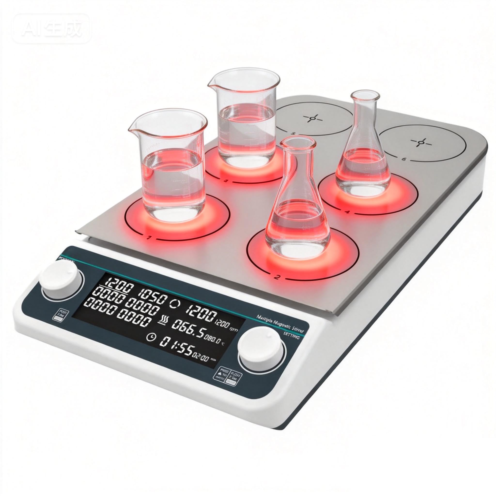 Piastra riscaldante con agitatore magnetico a 6 posizioni con riscaldamento - 6 agitatori da laboratorio da 500 ml, miscelatore magnetico con timer, controllo asincrono, display digitale,Silver
