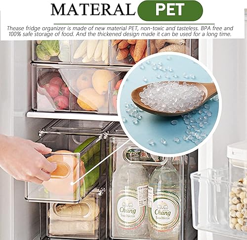 Miniatura 6 de Paquete de 4 organizadores y almacenamiento de refrigerador, organizador apilable de cajones para nevera con asas, cajón de plástico transparente,
