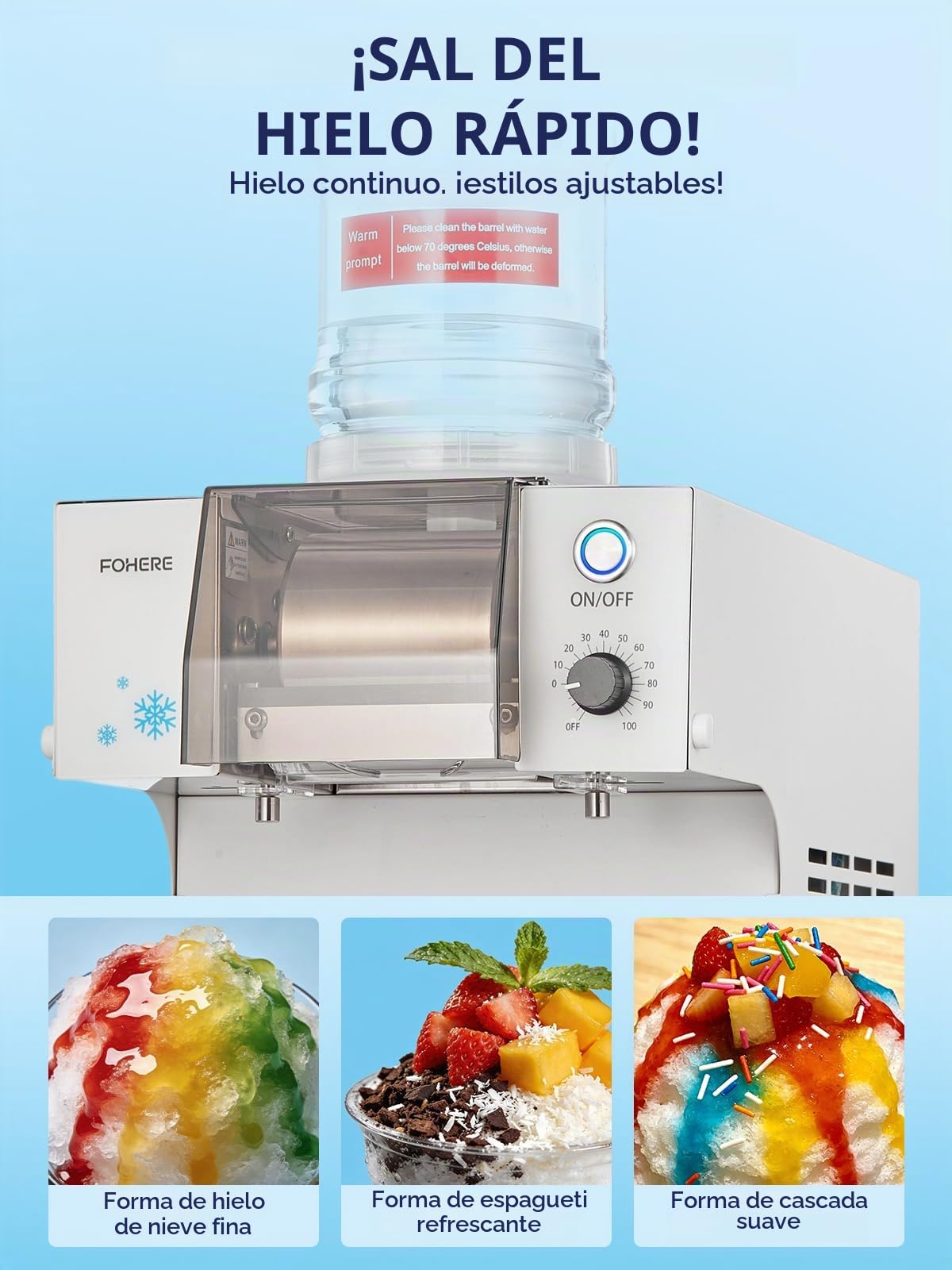 Máquina de hielo Snowflake, 60 kg/24 h, velocidad ajustable, enfriamiento rápido, para cócteles helados, batidos y zumos congelados.