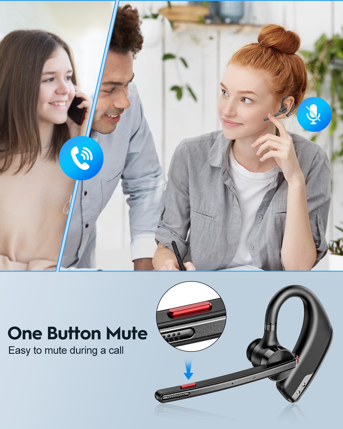 New Bee Auricolare Bluetooth Singolo V5.2 Auricolare Bluetooth con CVC8.0 e ENC Doppio Microfono con Custodia di LED Ricarica per Ufficio, Lavoro, Guida
