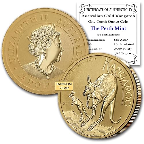 1987 - Present (Random Year) P 1/10 oz Australian Gold Kangaroo Coin Brilliant Uncirculated with Certificate of Authenticity $15 BU