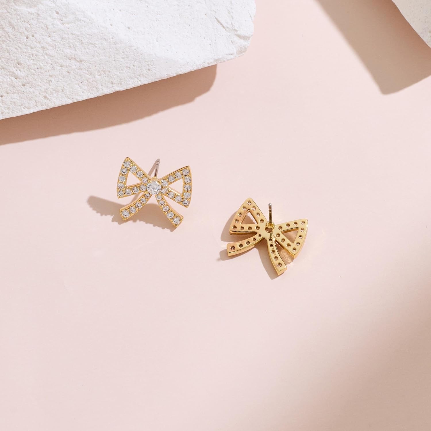 Gold Stud Earrings for Women, Hypoallergenic Bow Earrings Gold Plated with Zirconia, Trendy Cute Dainty Holiday Gift - Image 6