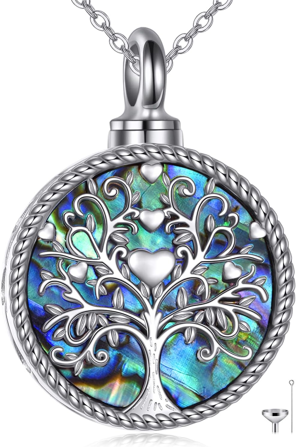 Tree of Life Urn Necklaces for Ashes Sterling Silver Abalone Shell Tree of Life Cremation Jewelry for Ashes Memory Jewelry for Women Men