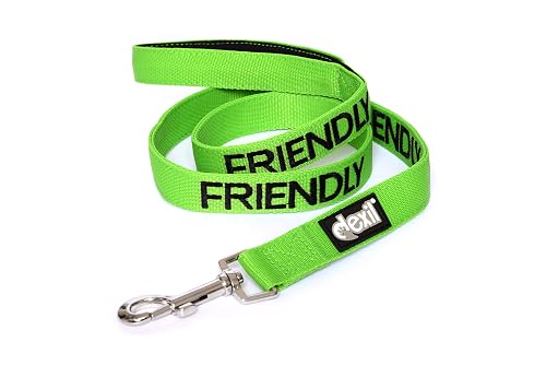 Dexil Correa para perro, con el texto en inglés: «Friendly», color verde, 1,8 m de largo