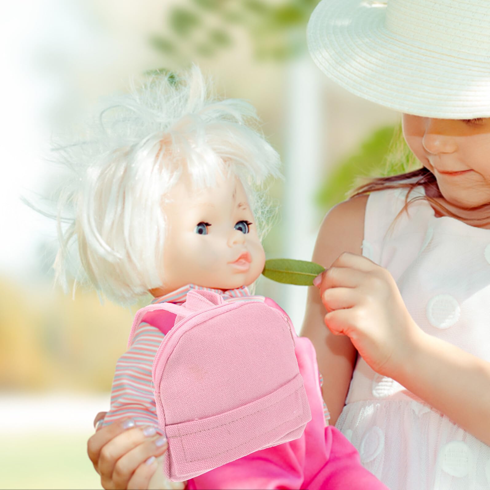 GLEAVI Kleiner Rucksack für 18 Zoll Puppen Puppenrucksack aus Stoff in Rosa Geeignet zum Spielen und Modisch für Kinder als Puppenaccessoire