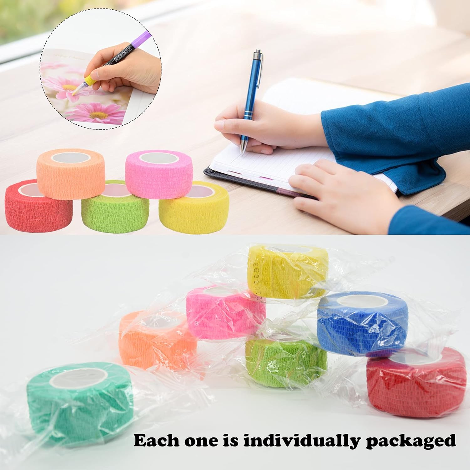 15 Pack Cohesive Wrap 1 Inch x 5 Yards Self Adherent Vet Tape for Pets, Elastic Self Adhesive Bandage Wrap for Sports, Finger, Wrist, Ankle (1 Inch, 15 Colors) - Image 5