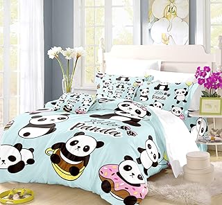 REALIN Cartoon Panda Duvet Cover Set Boys Girls Cute Pink Panda Bedding Colorful Balloons Bed Sets,3/4PCS Microfiber Quilt Covers/Sheets/Pillow Shams