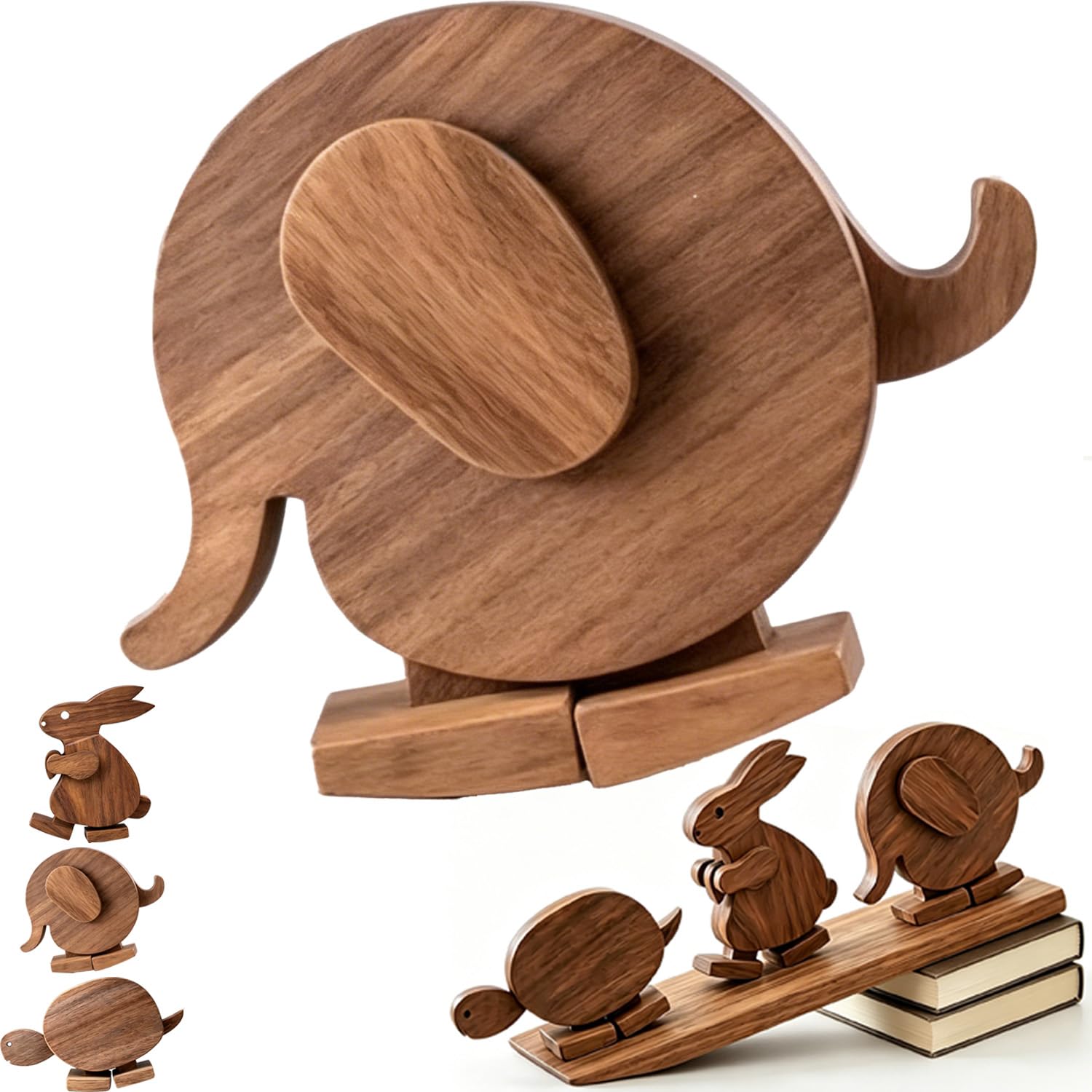 Harresa Handmade Walking Wooden Animals, Ramps Walker Wooden Walking Animal Figures, Educational Rabbit Elephant & Turtle Statue Ornaments, Balance Walking Sculpture, Fun Science Gift (C)