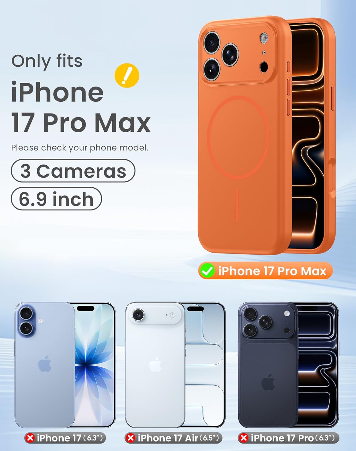 Magnetic for iPhone 17 Pro Max Case with 2X Privacy Screen Protector, [Compatible with MagSafe] [Full Camera Protection& Camera Control] Full Body Silicone Shockproof Phone Cover 6.9"- Cosmic Orange - Image 2
