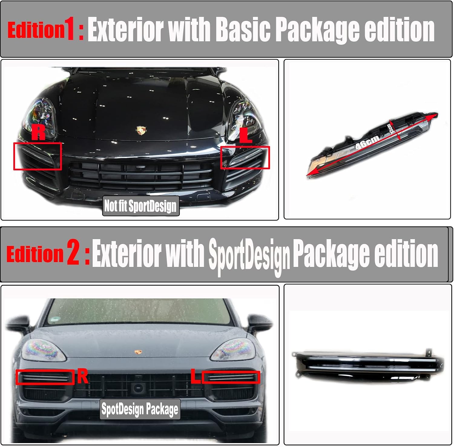 Daytime Run Light Lamp LED for 19-23 Porsche Cayenne 9YA 9Y0 Base Fit 3.0T 4.8L 4.8T 2019 2020 2021 2022 2023 Front Side Pair in Bumper