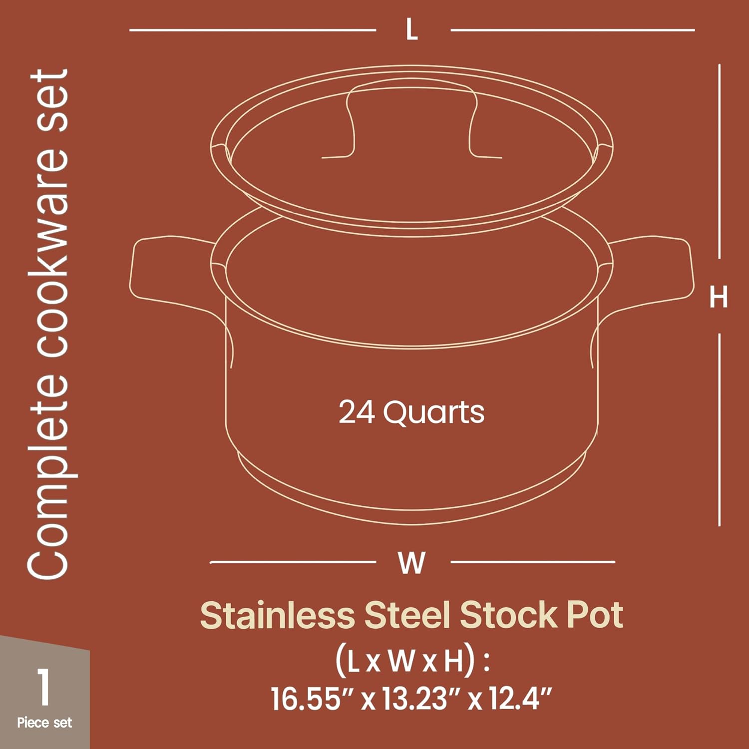 Stainless Steel Stockpot with Lid 24 Quart, Durable 18/8 Stainless Steel, Impact-Bonded Base for Even Heating, Riveted Handles, Oven & All Stove Compatible, Safe Up To 500°F (260°C)