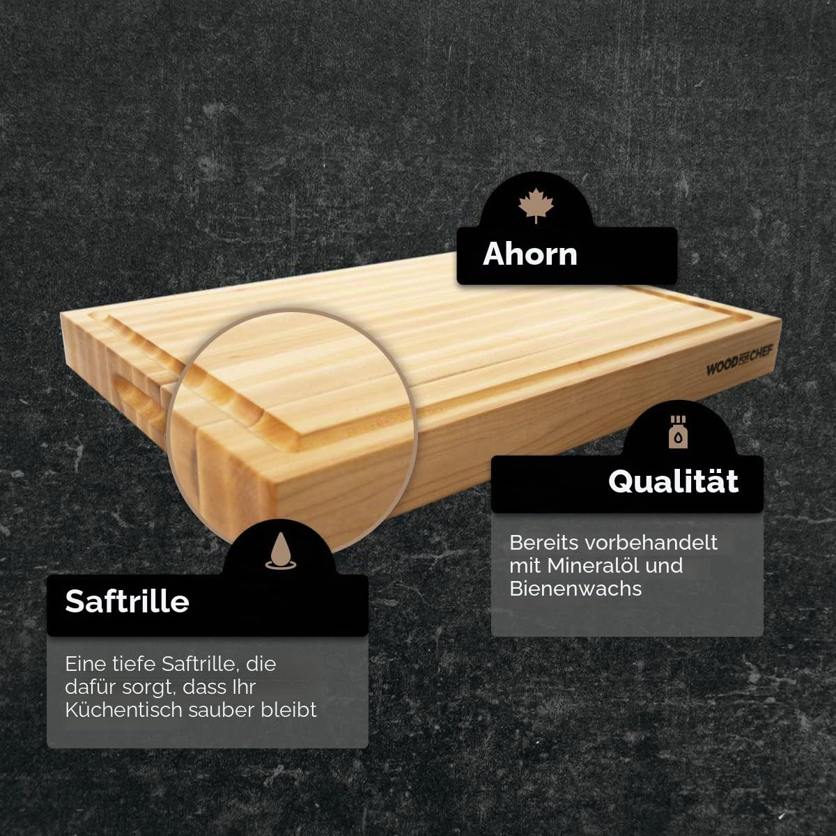 Mittelgroßes Holzschneidebrett aus kanadischem Ahorn – ein wendbarer Metzgerblock mit Saftrille zum einfachen Schneiden von Fleisch und saftigem Gemüse – Ahorn-Schneidebrett – 40,6 x 30,5 x 3,8 cm