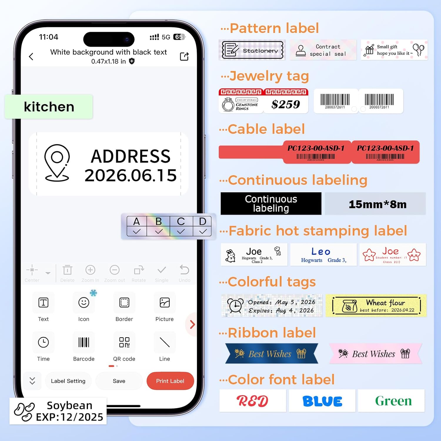 Phomemo Label Maker Machine with Waterproof Labels, A30 Ribbon Label Printer, Mini Bluetooth Portable Label Printer Sticker Rechargeable for Gift Wrap, DIY Decor, Home Office Small Business School - Image 9