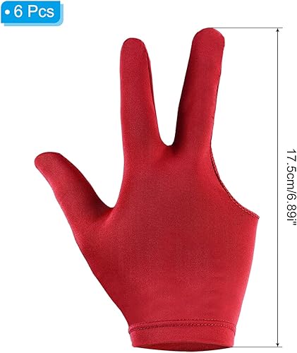 Miniatura 2 de Guantes de billar transpirables con 3 dedos, 6 unidades, guantes de billar para mano izquierda y derecha, para hombres y mujeres, color rojo