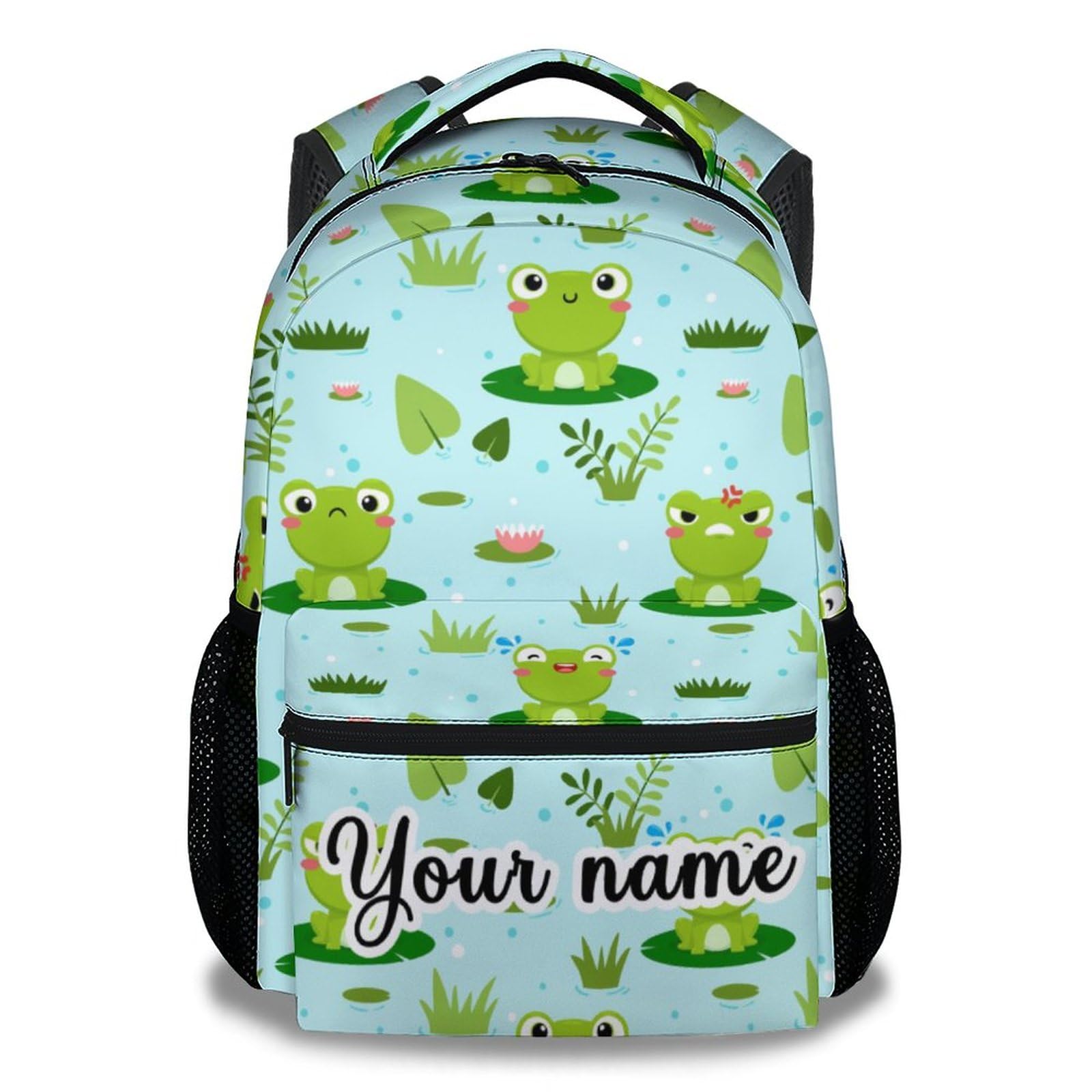 COOPASIA Personalized Frog Backpack for Girls Boys, 16 Inch Frog Theme Bookbag with Adjustable Straps, Durable, Lightweight, School Bag with Large